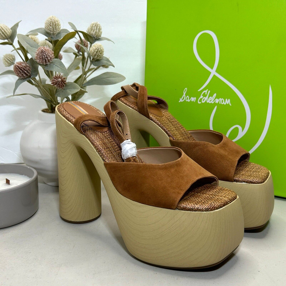 Sam Edelman Grayson Platform Suede Sandal Brown Block Heel Women's 9.5 M NWB